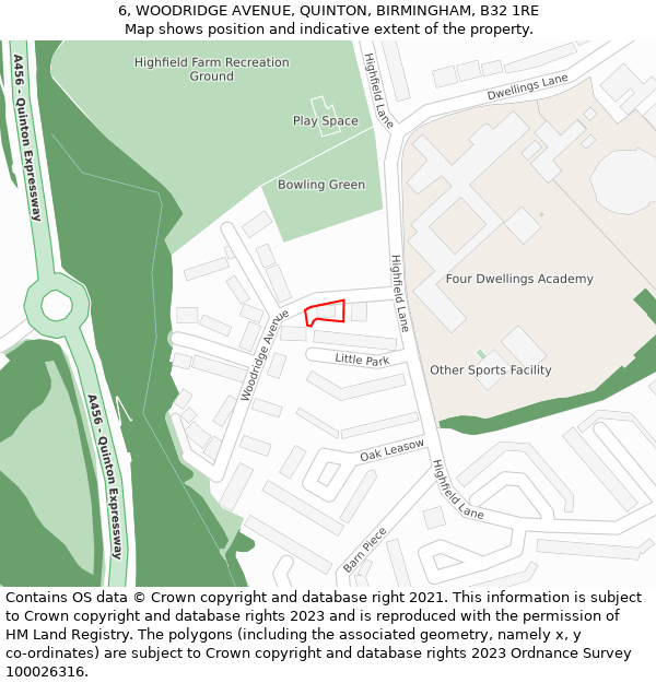 6, WOODRIDGE AVENUE, QUINTON, BIRMINGHAM, B32 1RE: Location map and indicative extent of plot
