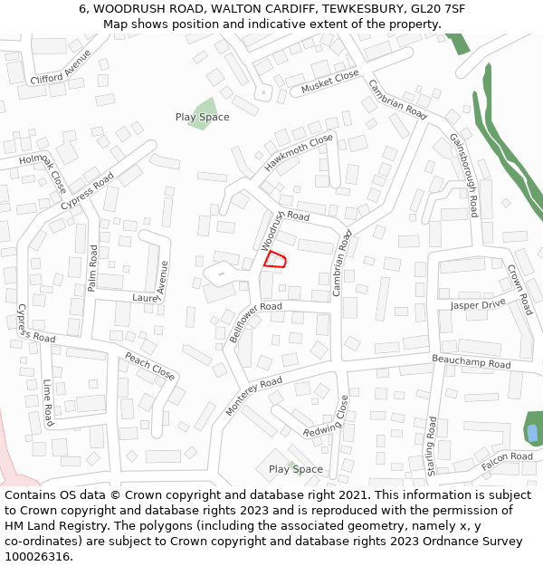 6, WOODRUSH ROAD, WALTON CARDIFF, TEWKESBURY, GL20 7SF: Location map and indicative extent of plot