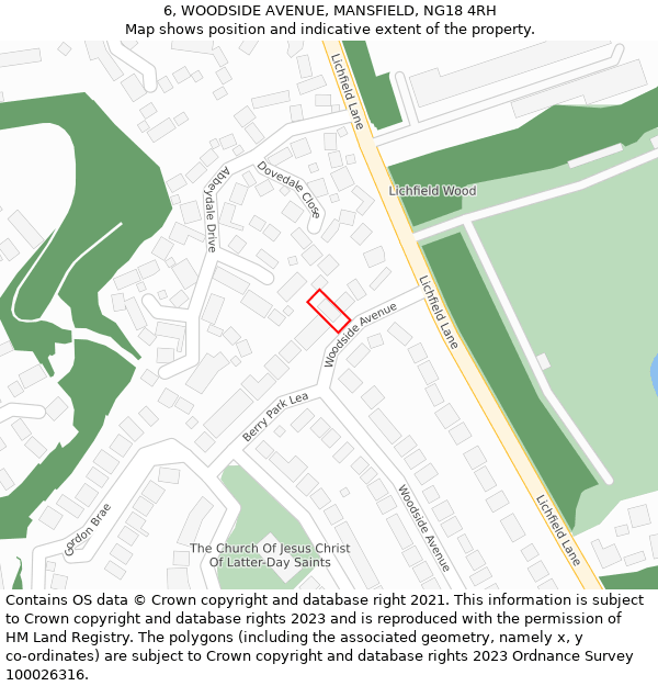6, WOODSIDE AVENUE, MANSFIELD, NG18 4RH: Location map and indicative extent of plot