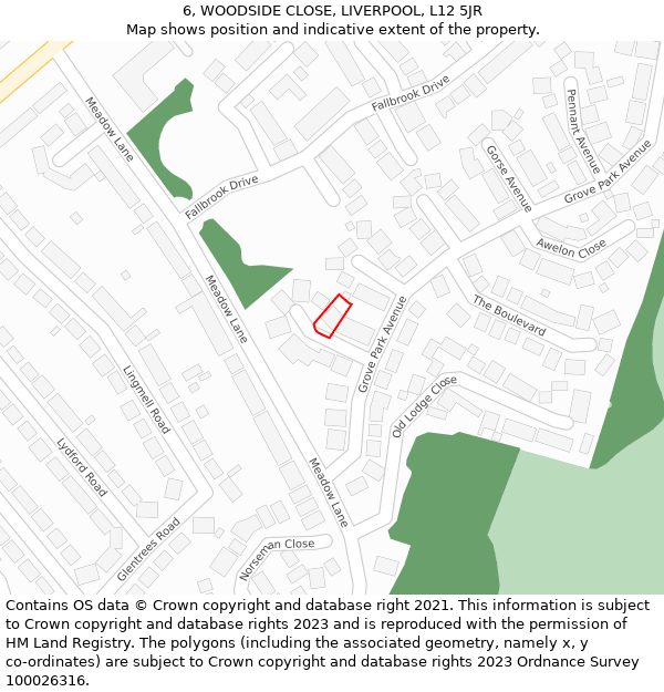 6, WOODSIDE CLOSE, LIVERPOOL, L12 5JR: Location map and indicative extent of plot
