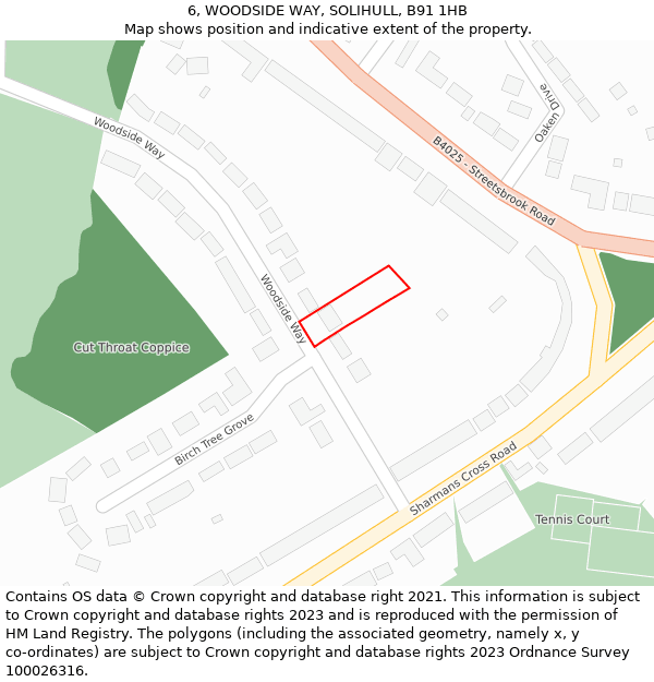 6, WOODSIDE WAY, SOLIHULL, B91 1HB: Location map and indicative extent of plot