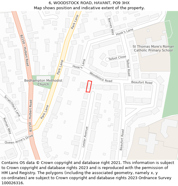 6, WOODSTOCK ROAD, HAVANT, PO9 3HX: Location map and indicative extent of plot