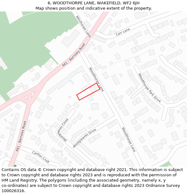 6, WOODTHORPE LANE, WAKEFIELD, WF2 6JH: Location map and indicative extent of plot