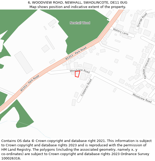 6, WOODVIEW ROAD, NEWHALL, SWADLINCOTE, DE11 0UG: Location map and indicative extent of plot