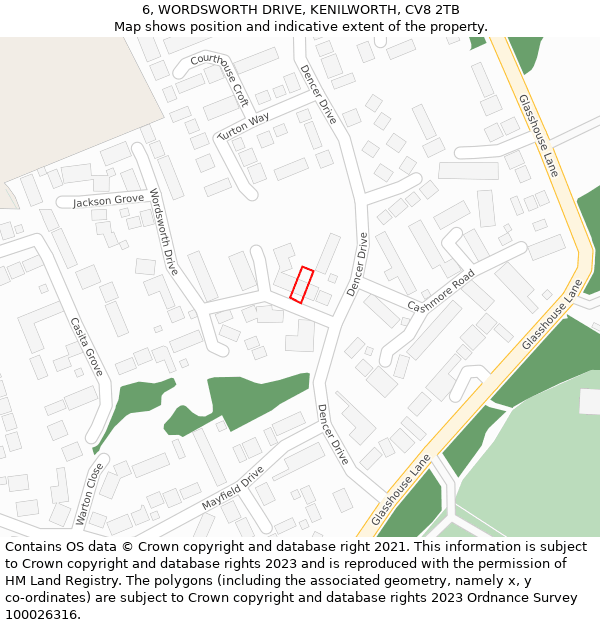 6, WORDSWORTH DRIVE, KENILWORTH, CV8 2TB: Location map and indicative extent of plot