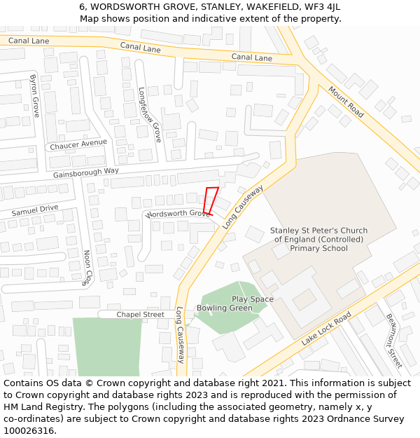 6, WORDSWORTH GROVE, STANLEY, WAKEFIELD, WF3 4JL: Location map and indicative extent of plot