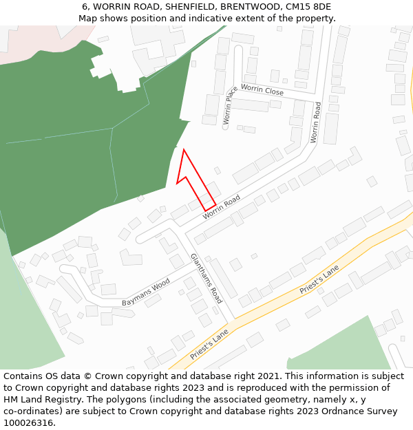 6, WORRIN ROAD, SHENFIELD, BRENTWOOD, CM15 8DE: Location map and indicative extent of plot
