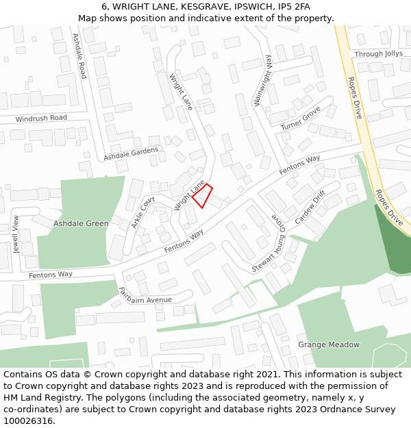 6, WRIGHT LANE, KESGRAVE, IPSWICH, IP5 2FA: Location map and indicative extent of plot