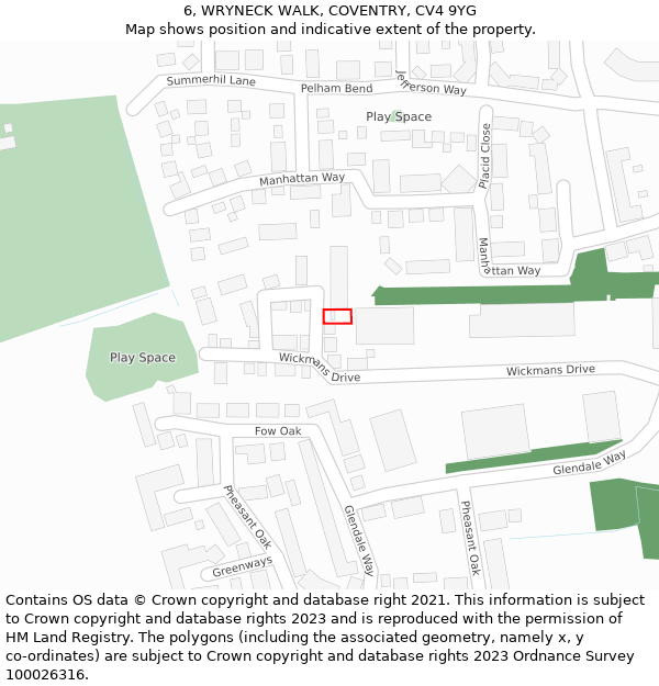 6, WRYNECK WALK, COVENTRY, CV4 9YG: Location map and indicative extent of plot