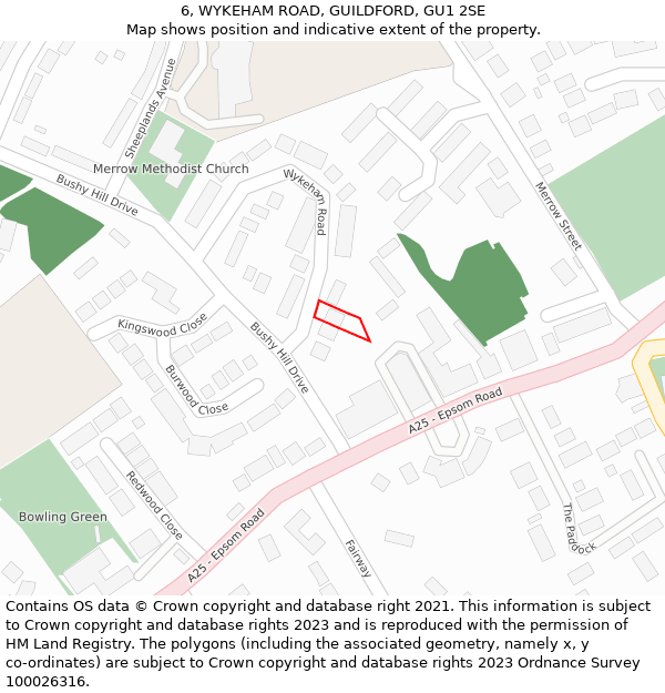 6, WYKEHAM ROAD, GUILDFORD, GU1 2SE: Location map and indicative extent of plot