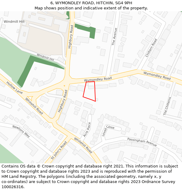 6, WYMONDLEY ROAD, HITCHIN, SG4 9PH: Location map and indicative extent of plot