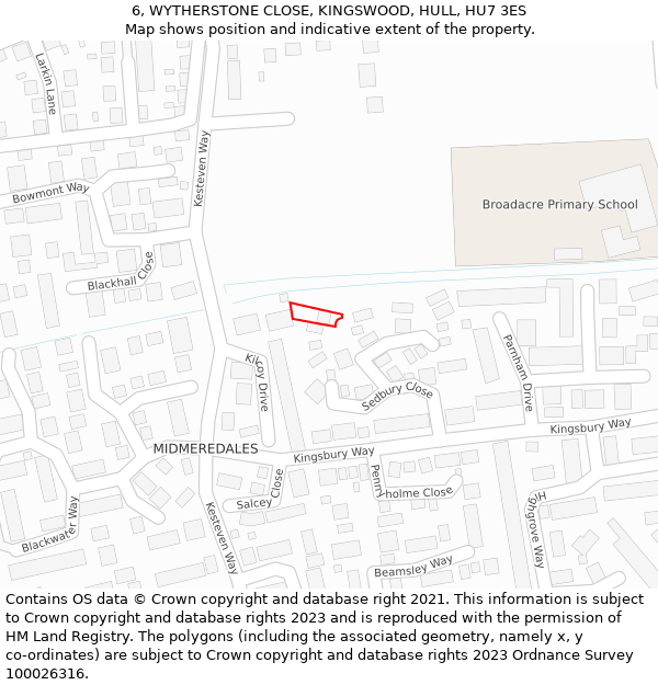 6, WYTHERSTONE CLOSE, KINGSWOOD, HULL, HU7 3ES: Location map and indicative extent of plot