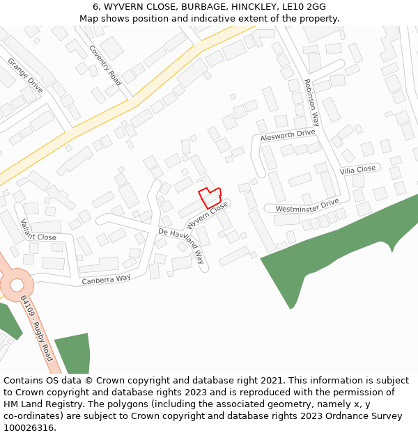 6, WYVERN CLOSE, BURBAGE, HINCKLEY, LE10 2GG: Location map and indicative extent of plot
