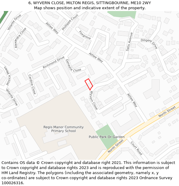 6, WYVERN CLOSE, MILTON REGIS, SITTINGBOURNE, ME10 2WY: Location map and indicative extent of plot