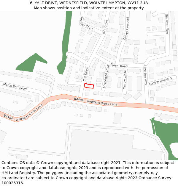 6, YALE DRIVE, WEDNESFIELD, WOLVERHAMPTON, WV11 3UA: Location map and indicative extent of plot