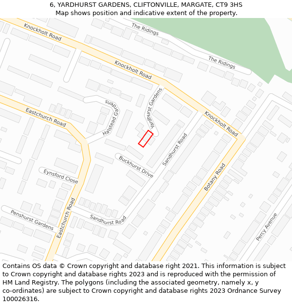 6, YARDHURST GARDENS, CLIFTONVILLE, MARGATE, CT9 3HS: Location map and indicative extent of plot