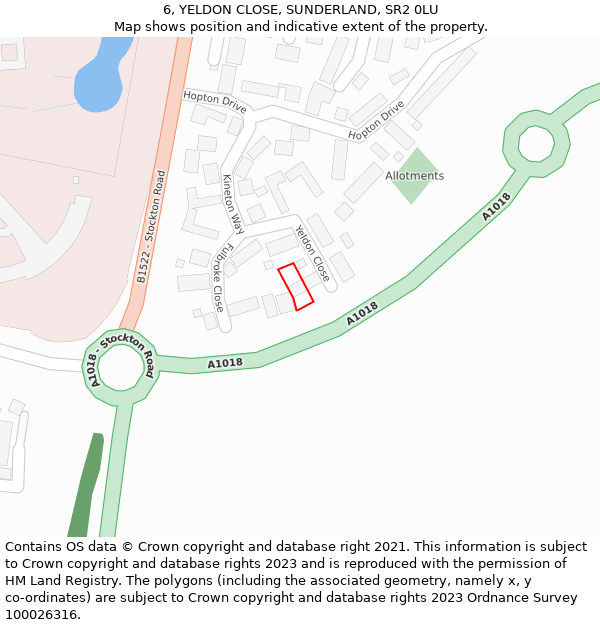 6, YELDON CLOSE, SUNDERLAND, SR2 0LU: Location map and indicative extent of plot