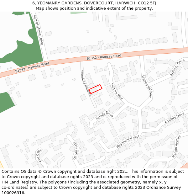 6, YEOMANRY GARDENS, DOVERCOURT, HARWICH, CO12 5FJ: Location map and indicative extent of plot