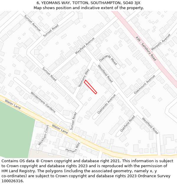 6, YEOMANS WAY, TOTTON, SOUTHAMPTON, SO40 3JX: Location map and indicative extent of plot