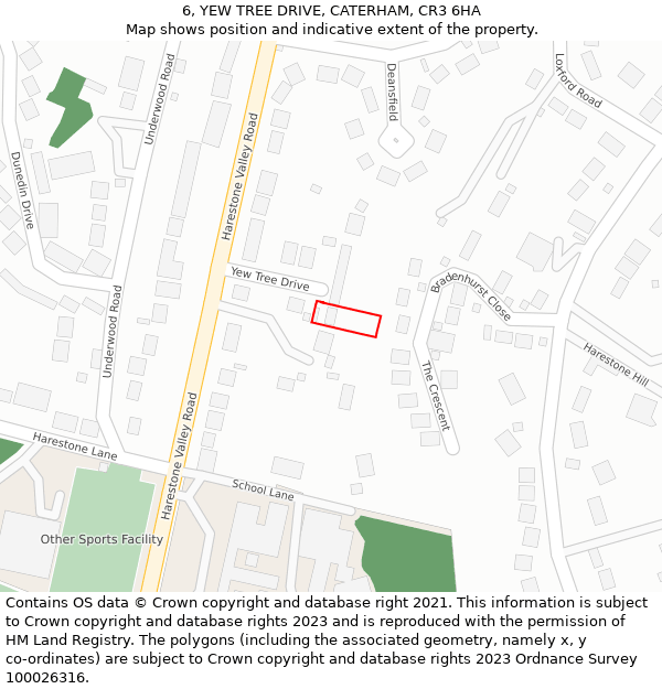 6, YEW TREE DRIVE, CATERHAM, CR3 6HA: Location map and indicative extent of plot