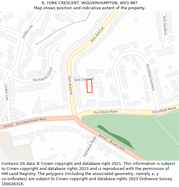 6, YORK CRESCENT, WOLVERHAMPTON, WV3 9BT: Location map and indicative extent of plot