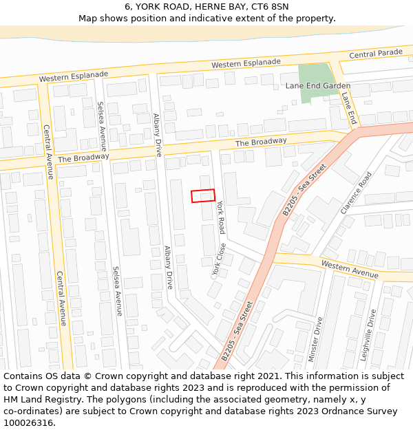 6, YORK ROAD, HERNE BAY, CT6 8SN: Location map and indicative extent of plot