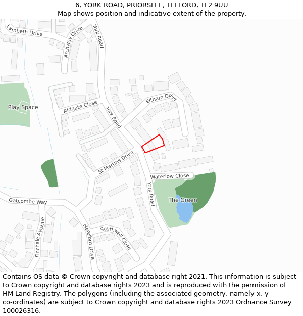 6, YORK ROAD, PRIORSLEE, TELFORD, TF2 9UU: Location map and indicative extent of plot
