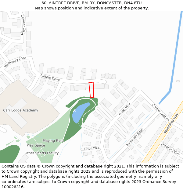 60, AINTREE DRIVE, BALBY, DONCASTER, DN4 8TU: Location map and indicative extent of plot