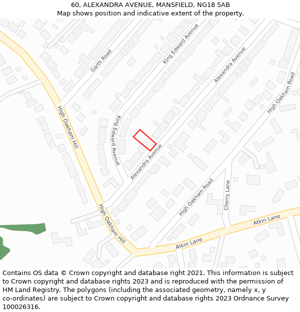 60, ALEXANDRA AVENUE, MANSFIELD, NG18 5AB: Location map and indicative extent of plot