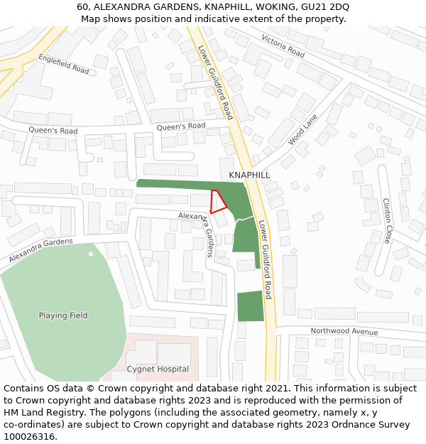 60, ALEXANDRA GARDENS, KNAPHILL, WOKING, GU21 2DQ: Location map and indicative extent of plot