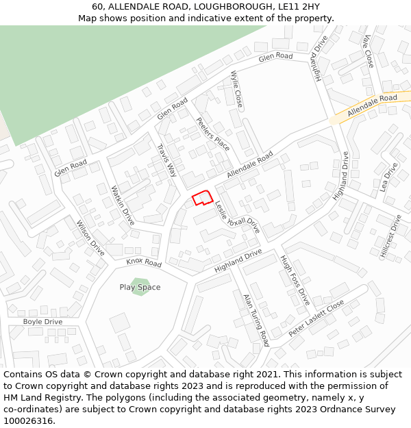 60, ALLENDALE ROAD, LOUGHBOROUGH, LE11 2HY: Location map and indicative extent of plot