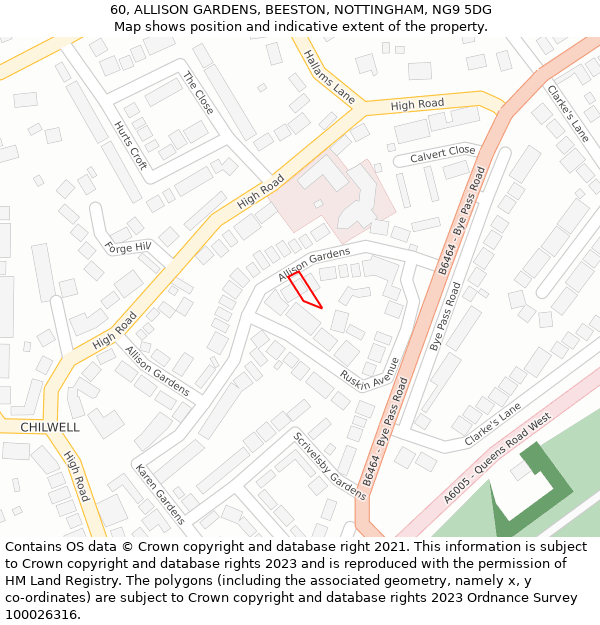 60, ALLISON GARDENS, BEESTON, NOTTINGHAM, NG9 5DG: Location map and indicative extent of plot