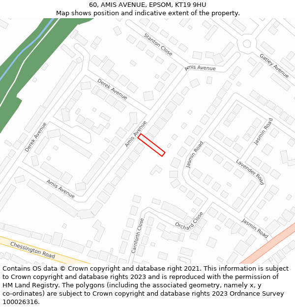 60, AMIS AVENUE, EPSOM, KT19 9HU: Location map and indicative extent of plot