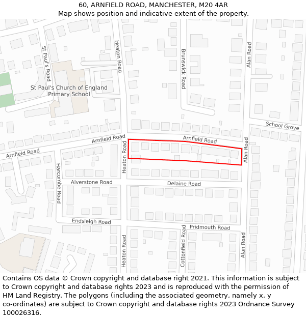 60, ARNFIELD ROAD, MANCHESTER, M20 4AR: Location map and indicative extent of plot