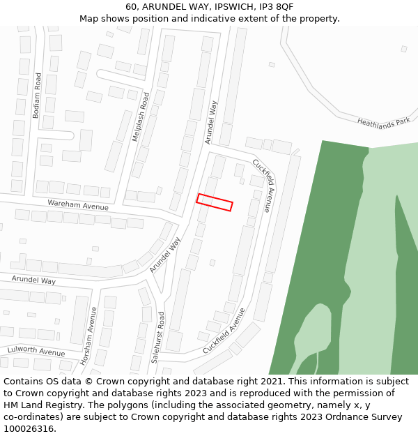 60, ARUNDEL WAY, IPSWICH, IP3 8QF: Location map and indicative extent of plot
