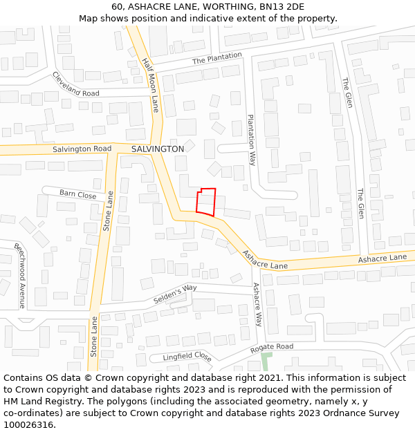 60, ASHACRE LANE, WORTHING, BN13 2DE: Location map and indicative extent of plot