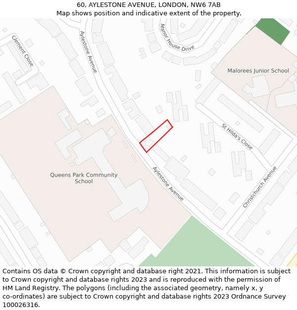 60, AYLESTONE AVENUE, LONDON, NW6 7AB: Location map and indicative extent of plot