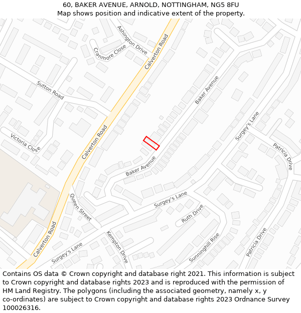 60, BAKER AVENUE, ARNOLD, NOTTINGHAM, NG5 8FU: Location map and indicative extent of plot