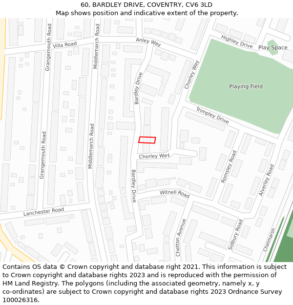 60, BARDLEY DRIVE, COVENTRY, CV6 3LD: Location map and indicative extent of plot