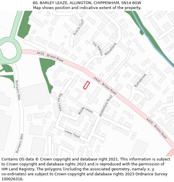 60, BARLEY LEAZE, ALLINGTON, CHIPPENHAM, SN14 6GW: Location map and indicative extent of plot