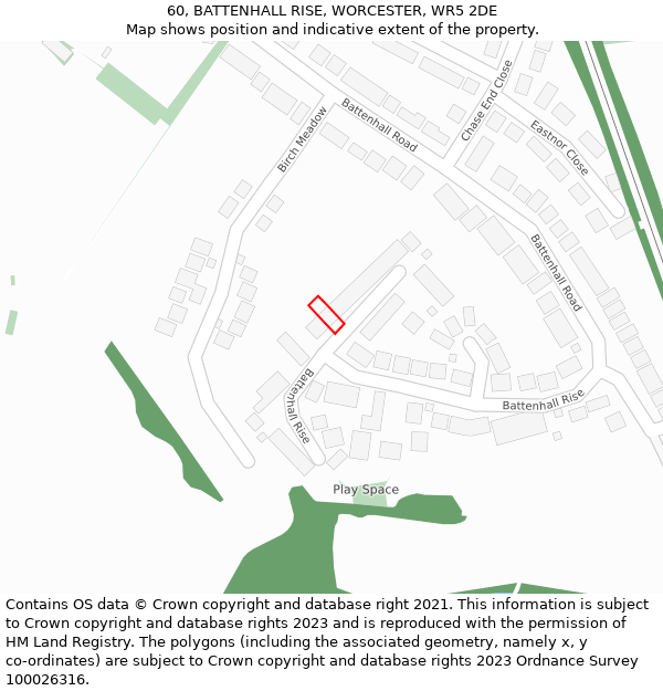 60, BATTENHALL RISE, WORCESTER, WR5 2DE: Location map and indicative extent of plot