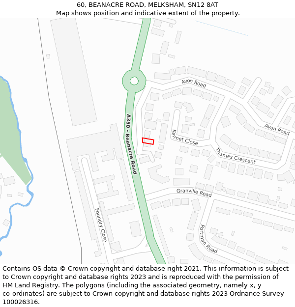 60, BEANACRE ROAD, MELKSHAM, SN12 8AT: Location map and indicative extent of plot