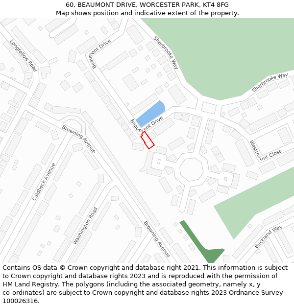 60, BEAUMONT DRIVE, WORCESTER PARK, KT4 8FG: Location map and indicative extent of plot