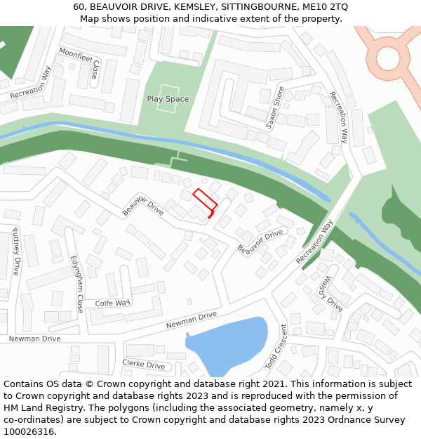 60, BEAUVOIR DRIVE, KEMSLEY, SITTINGBOURNE, ME10 2TQ: Location map and indicative extent of plot