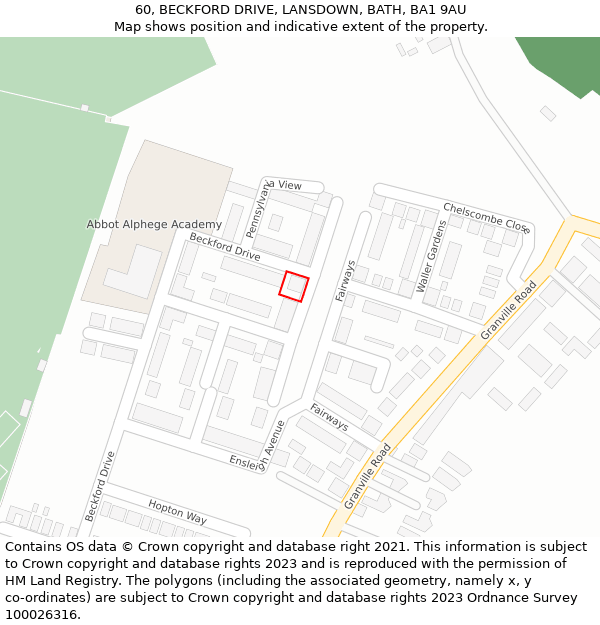 60, BECKFORD DRIVE, LANSDOWN, BATH, BA1 9AU: Location map and indicative extent of plot