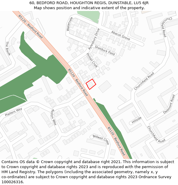 60, BEDFORD ROAD, HOUGHTON REGIS, DUNSTABLE, LU5 6JR: Location map and indicative extent of plot