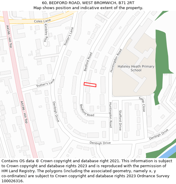 60, BEDFORD ROAD, WEST BROMWICH, B71 2RT: Location map and indicative extent of plot