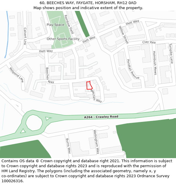 60, BEECHES WAY, FAYGATE, HORSHAM, RH12 0AD: Location map and indicative extent of plot