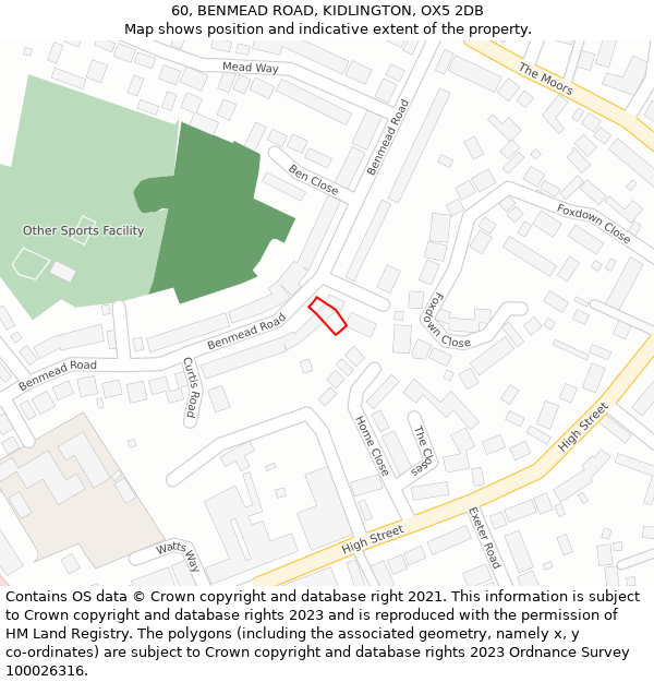 60, BENMEAD ROAD, KIDLINGTON, OX5 2DB: Location map and indicative extent of plot