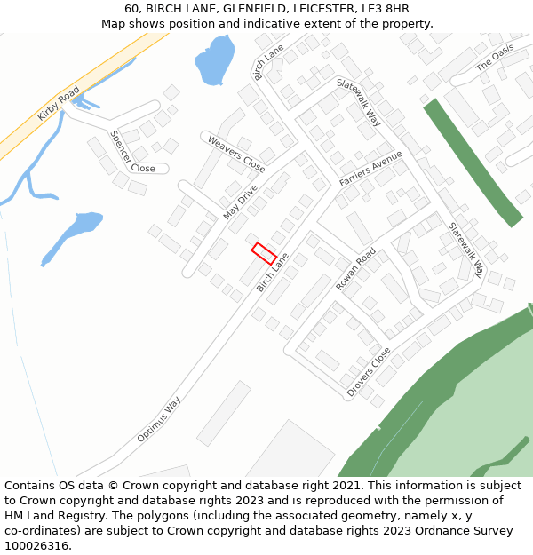 60, BIRCH LANE, GLENFIELD, LEICESTER, LE3 8HR: Location map and indicative extent of plot